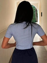 Striped Print Flap Pocket Crop Shirt